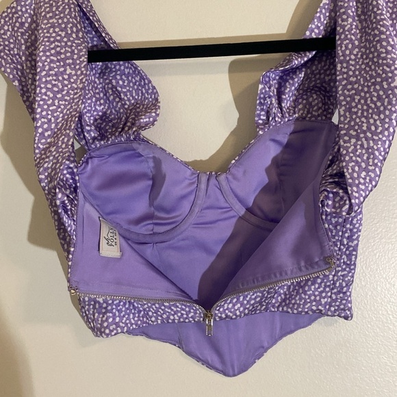 Oh Polly Purple and White Satin Bardot Corset Top Off the shoulder size 4 - Picture 8 of 9